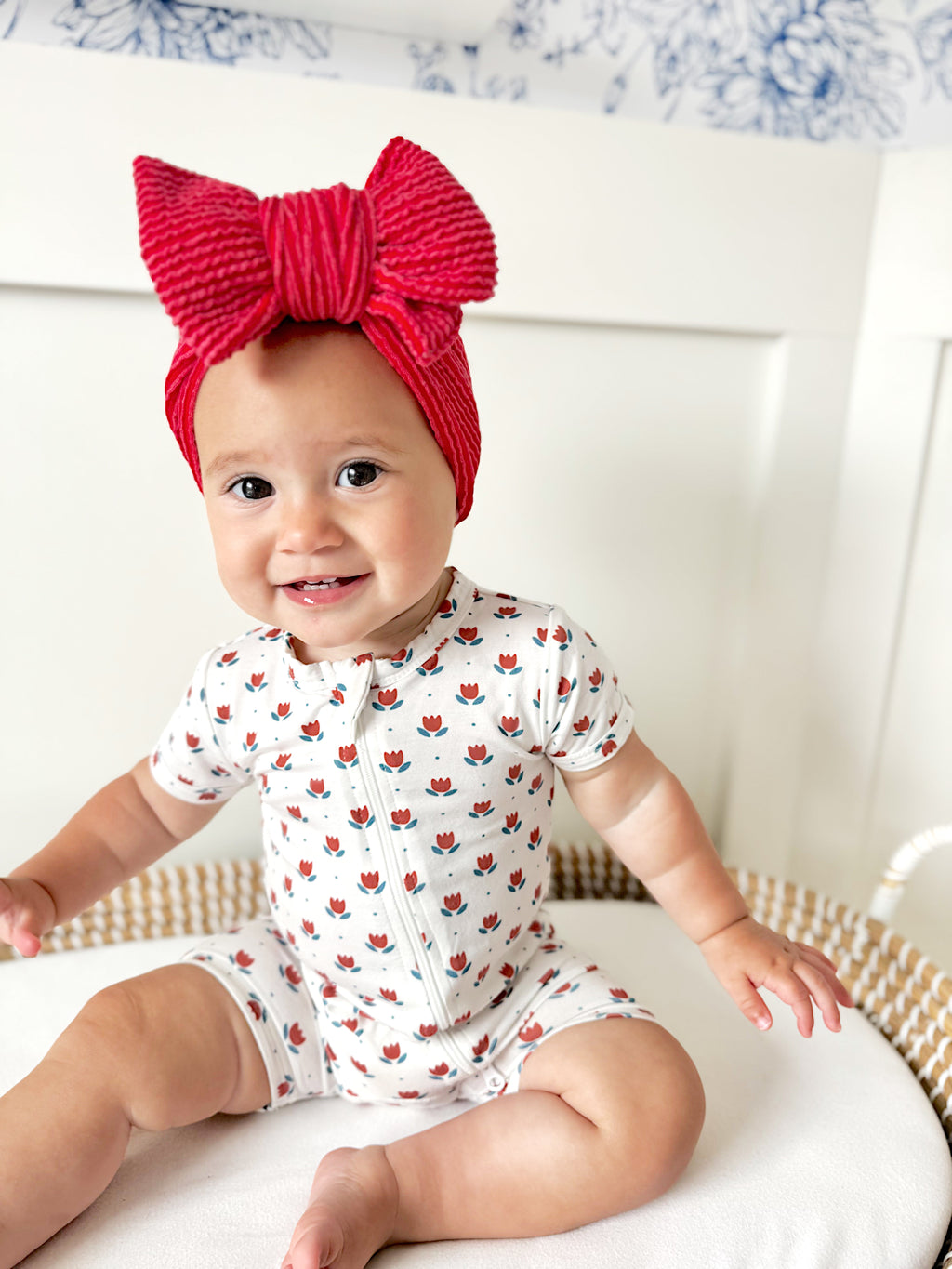 Red White & Blue Tulips Bamboo Shorty Pajamas - P's One-Stop Shop 