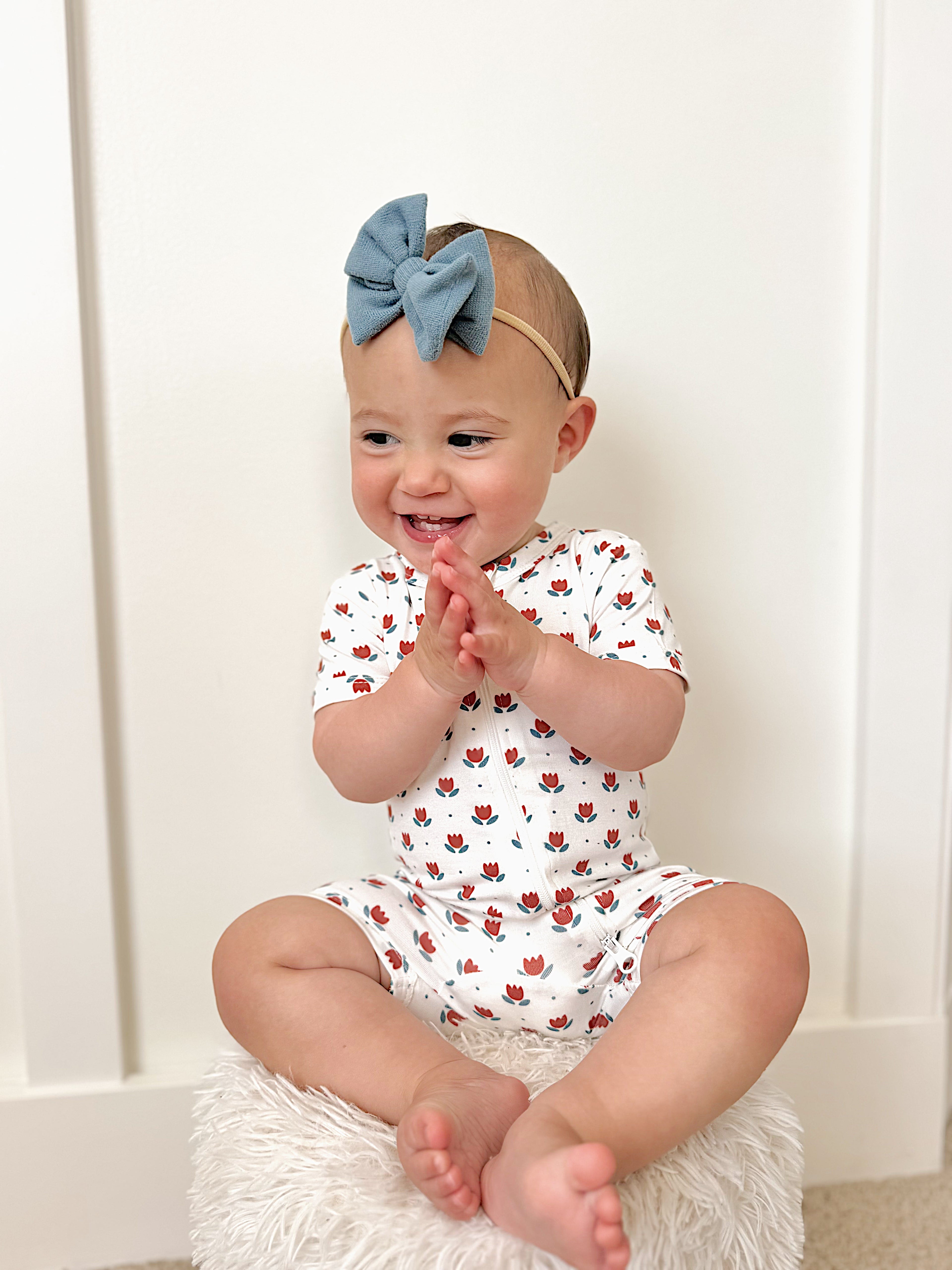 Red White & Blue Tulips Bamboo Shorty Pajamas - P's One-Stop Shop 