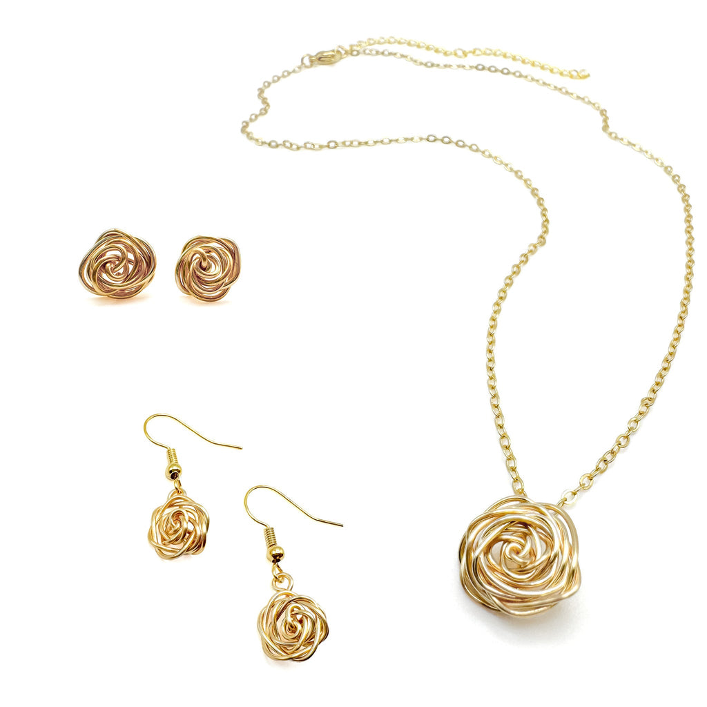 Rosette gold stud earrings - P's One-Stop Shop 
