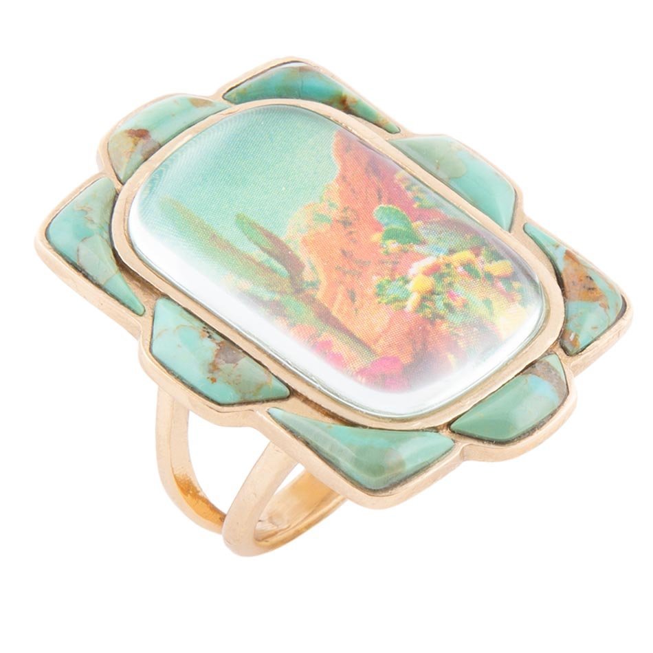 Scenic Desert Sedona Blue Turquoise Golden Ring - P's One-Stop Shop 