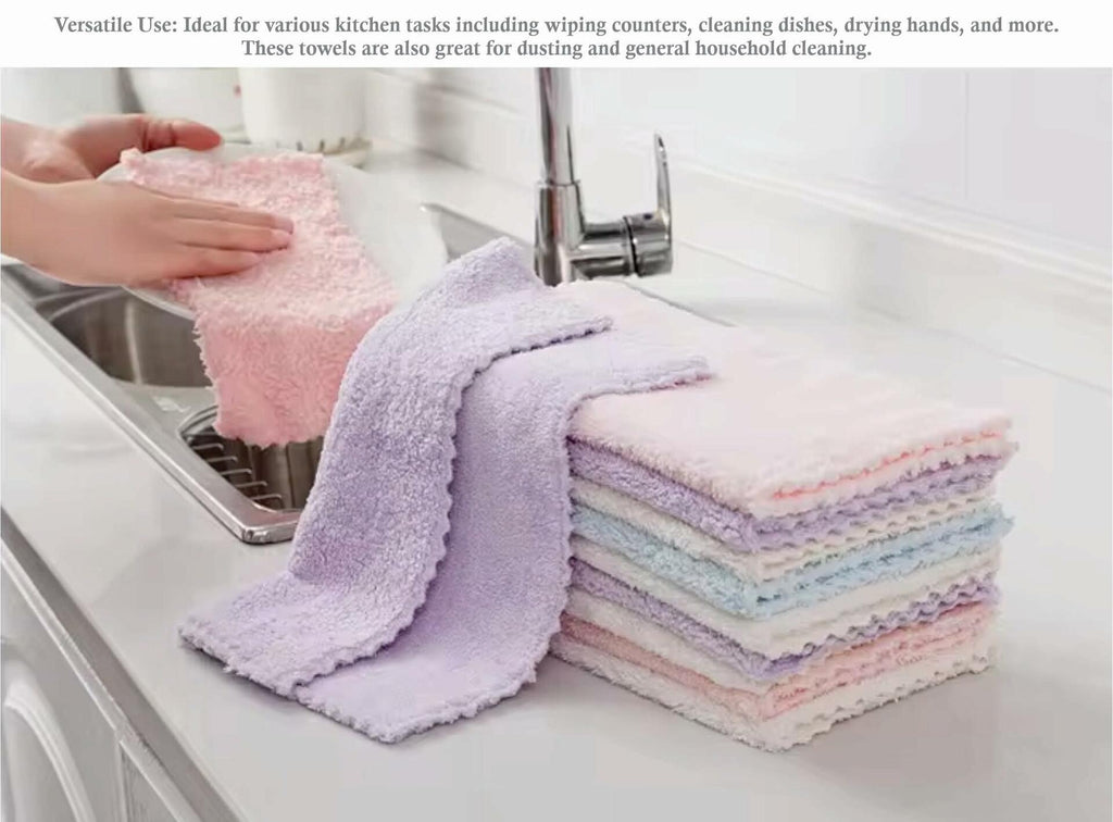 Set of 5 Coral Fleece Turkish Kitchen Cleaning Cloths 10x10in Blue - P's One-Stop Shop 