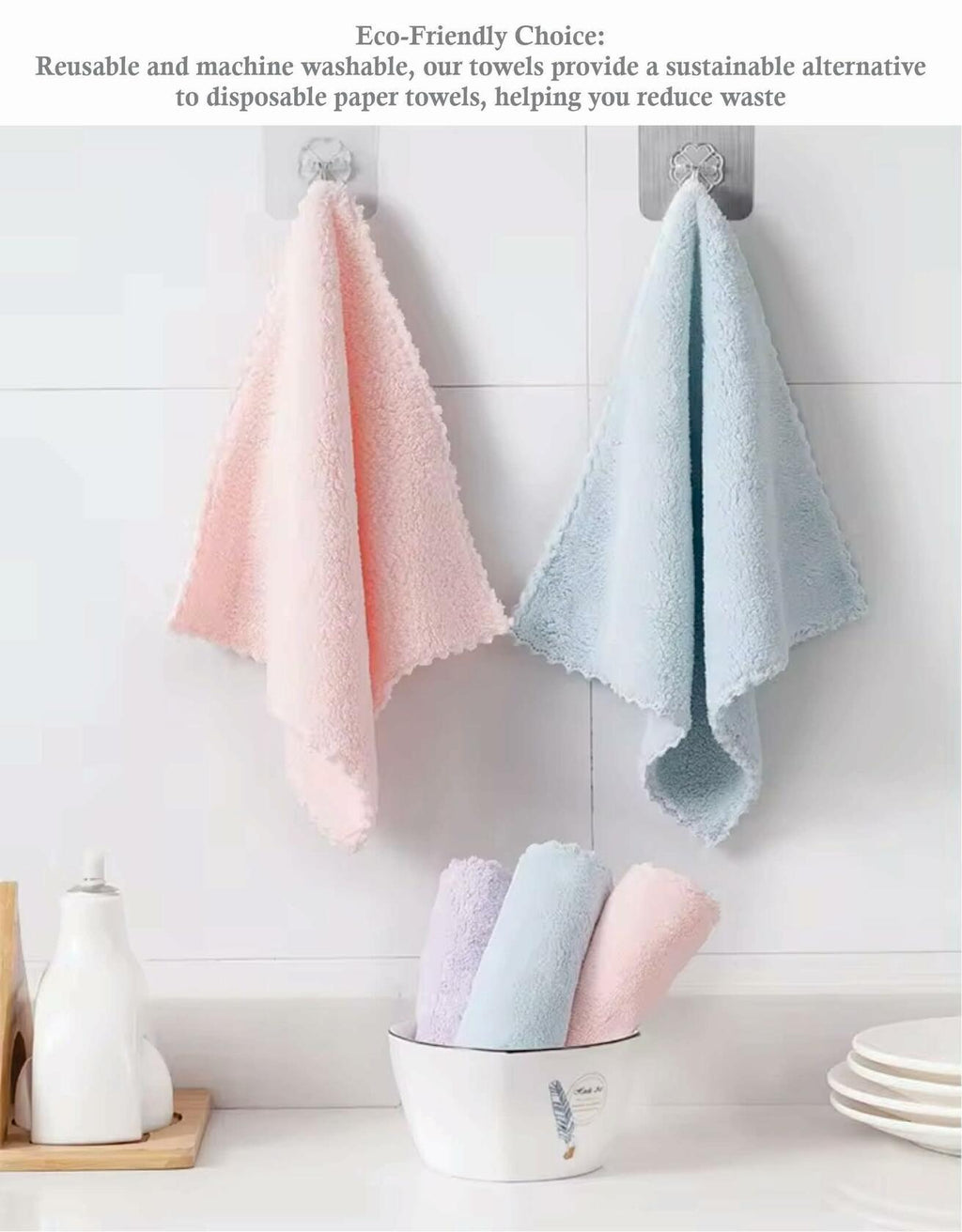 Set of 5 Coral Fleece Turkish Kitchen Cleaning Cloths 10x10in Blue - P's One-Stop Shop 