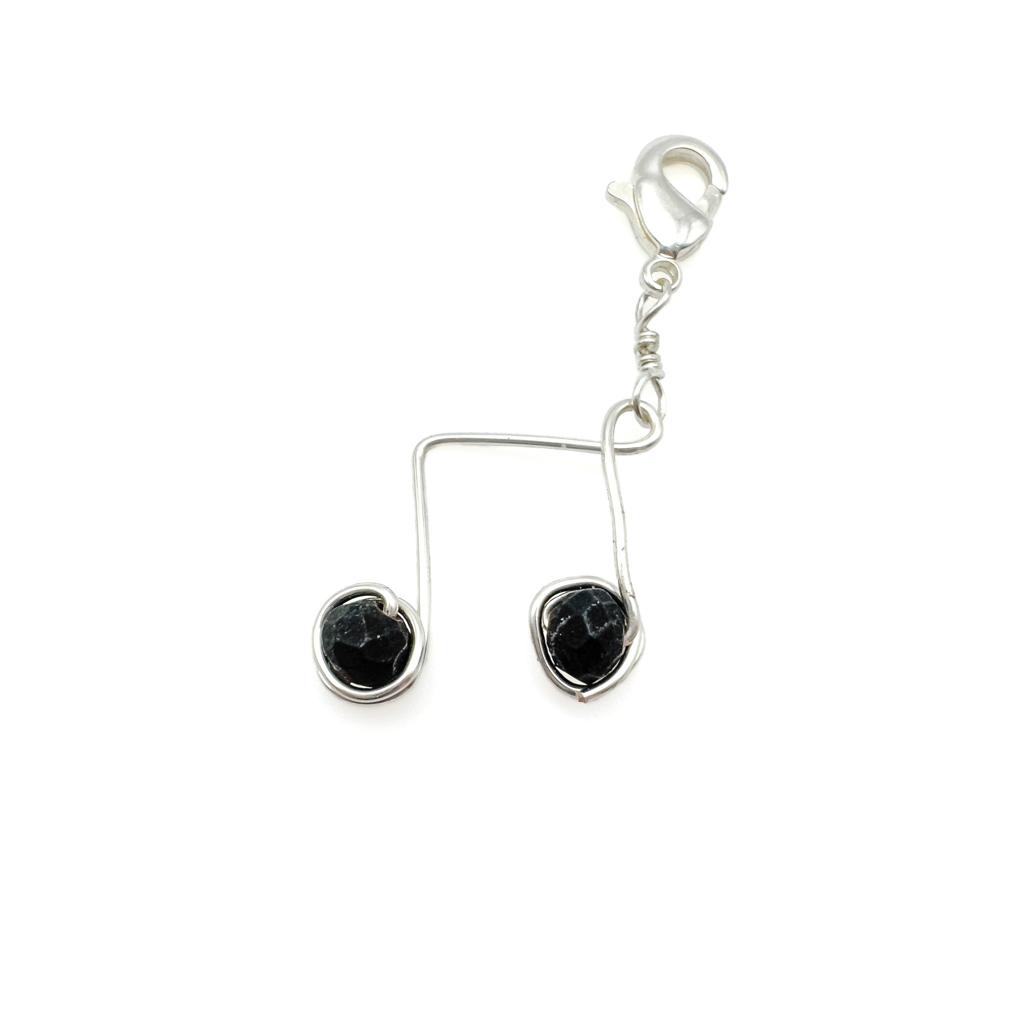 Sterling Silver Eighth Note Earrings with Black Crystals - P's One-Stop Shop 