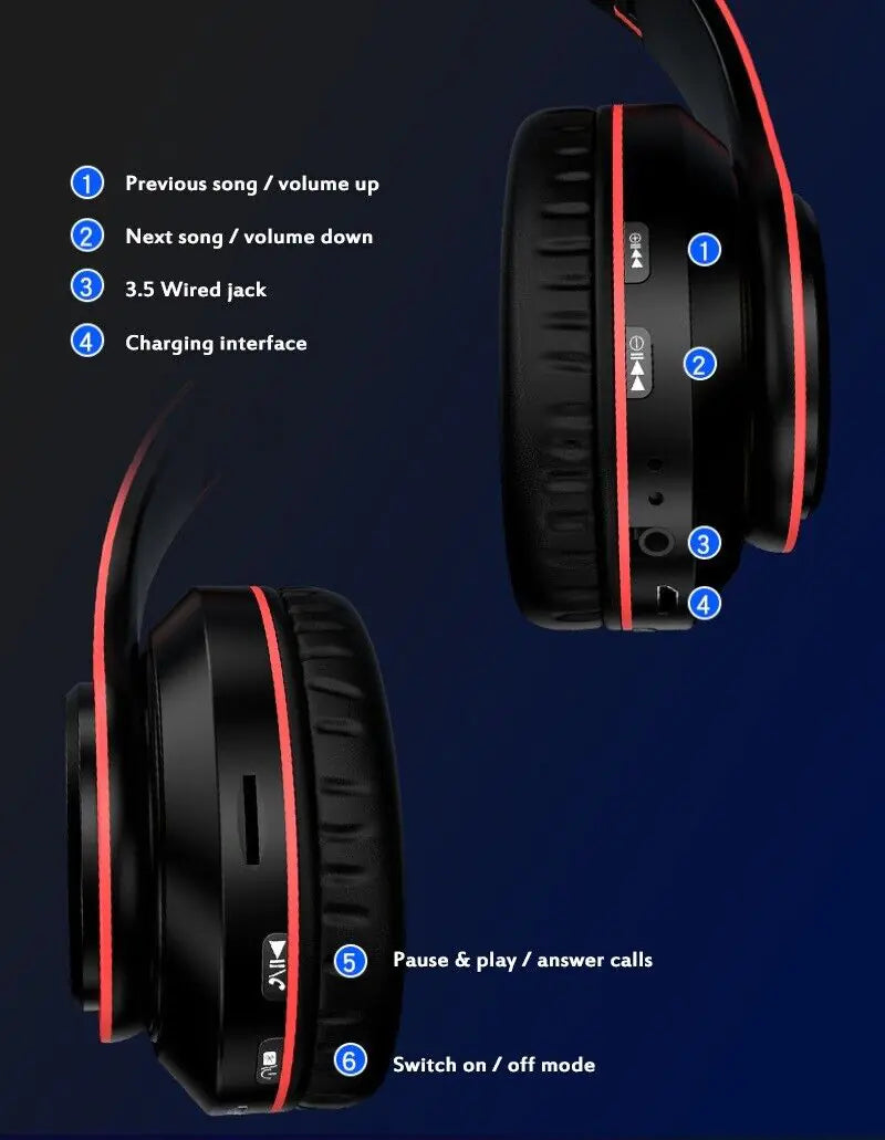 Super Bass Wireless Bluetooth Headphones Foldable Stereo Earphones Headsets Mic - P's One-Stop Shop 
