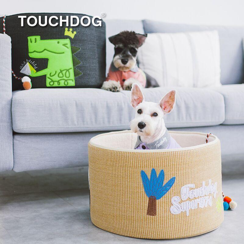 Touchcat 'Claw-ver Nest' Rounded Scratching Cat Bed w/ Teaser Toy - P's One-Stop Shop 