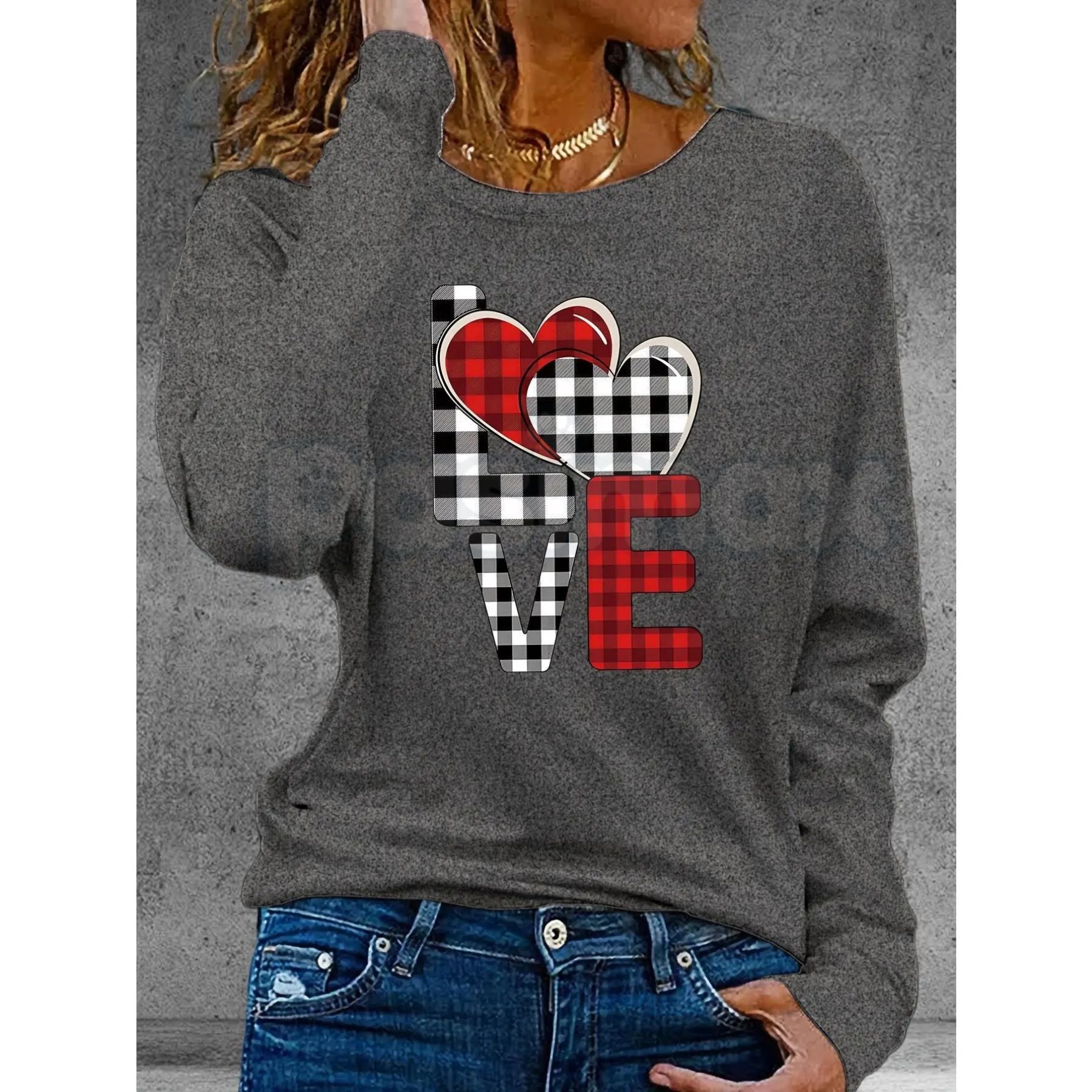 Valentine’s Day Heart Pattern Long Sleeve T-Shirt – Autumn Winter Romantic Graphic Tee for Men & Women - P's One-Stop Shop 