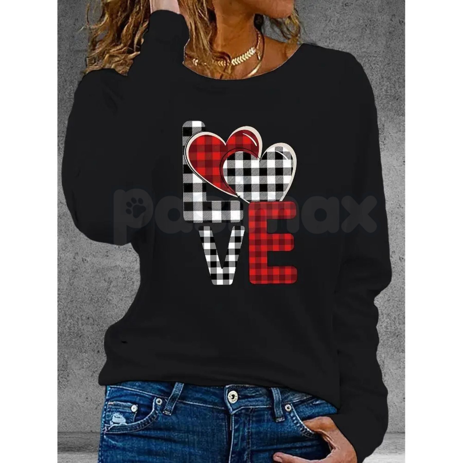 Valentine’s Day Heart Pattern Long Sleeve T-Shirt – Autumn Winter Romantic Graphic Tee for Men & Women - P's One-Stop Shop 