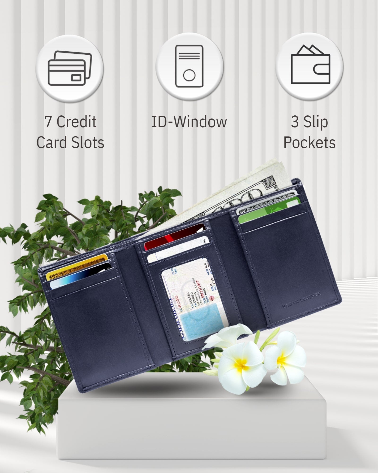 Vegan Trifold Wallet With ID Window - P's One-Stop Shop 