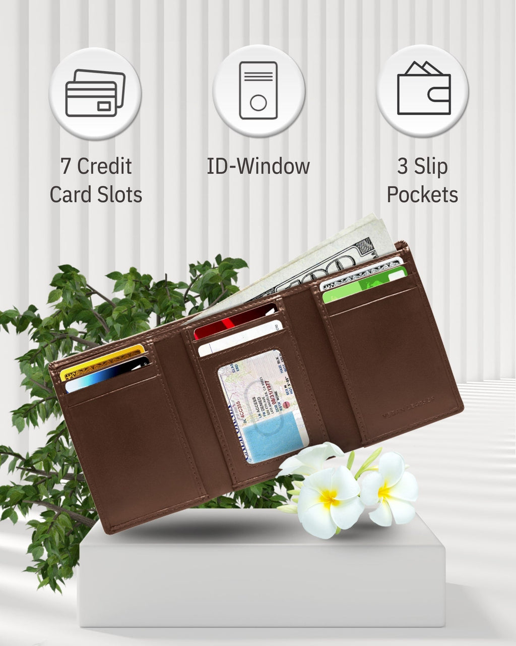 Vegan Trifold Wallet With ID Window - P's One-Stop Shop 
