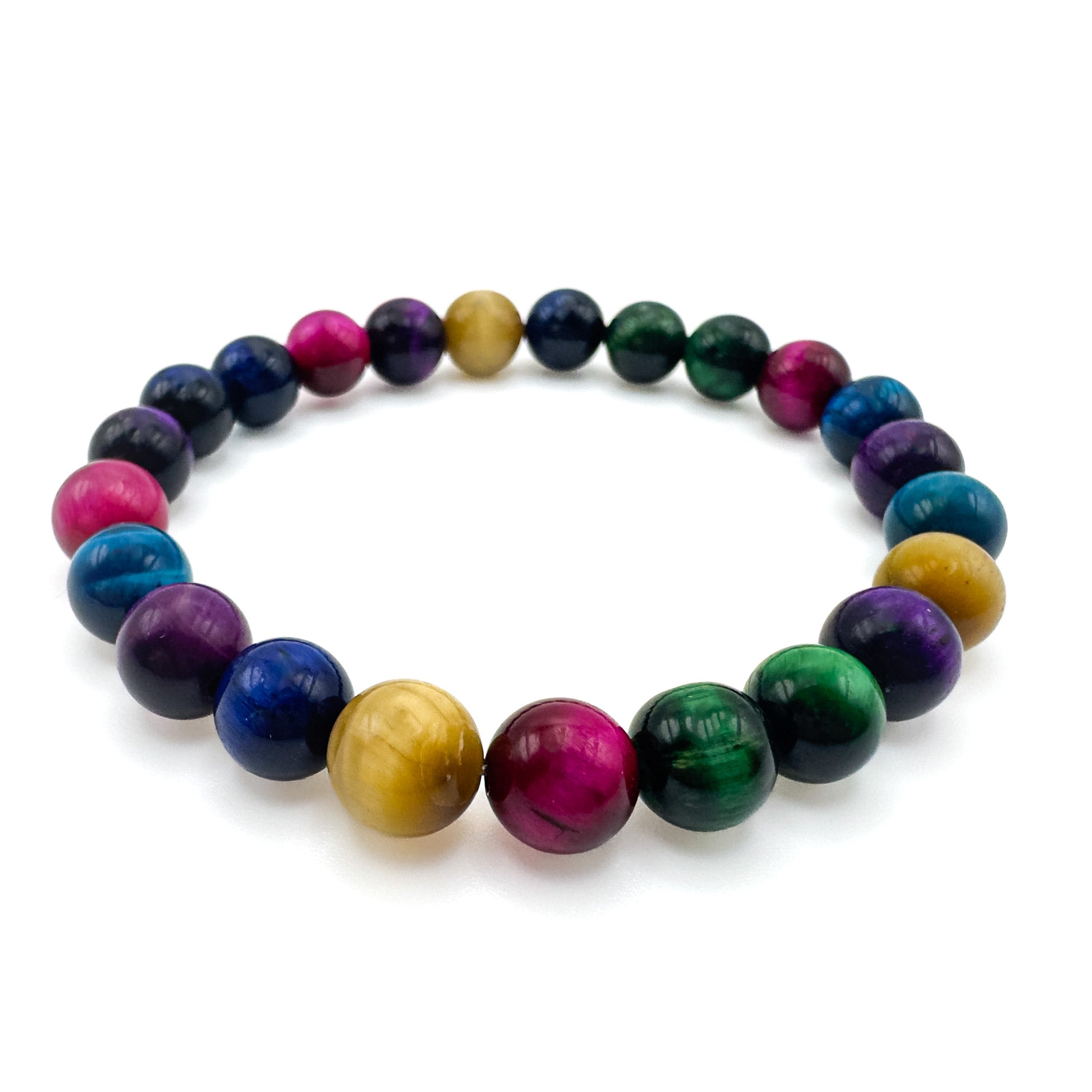 Vibrant Summer Multi-Color Tiger's Eye Stretch Bracelet 6.75 Inch - P's One-Stop Shop 