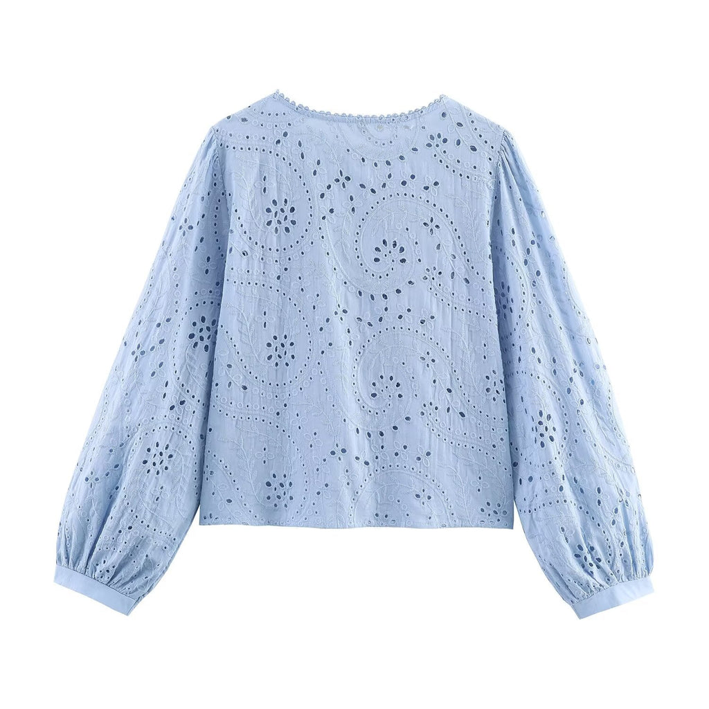 Women Clothing Autumn Hollowed out Embroidered Shirt - P's One-Stop Shop 