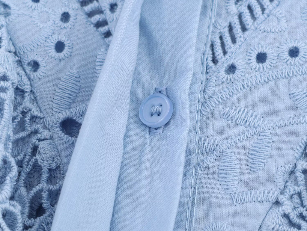 Women Clothing Autumn Hollowed out Embroidered Shirt - P's One-Stop Shop 
