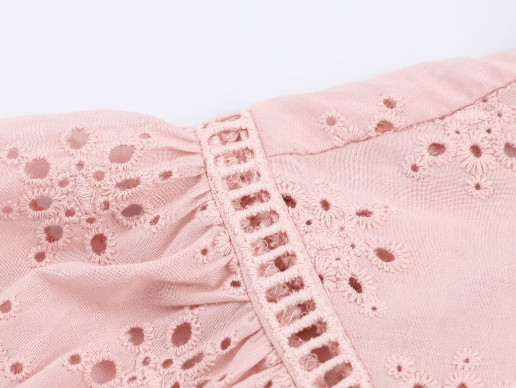 Women Clothing Casual Hollow Out Cutout Embroidered Shirt - P's One-Stop Shop 
