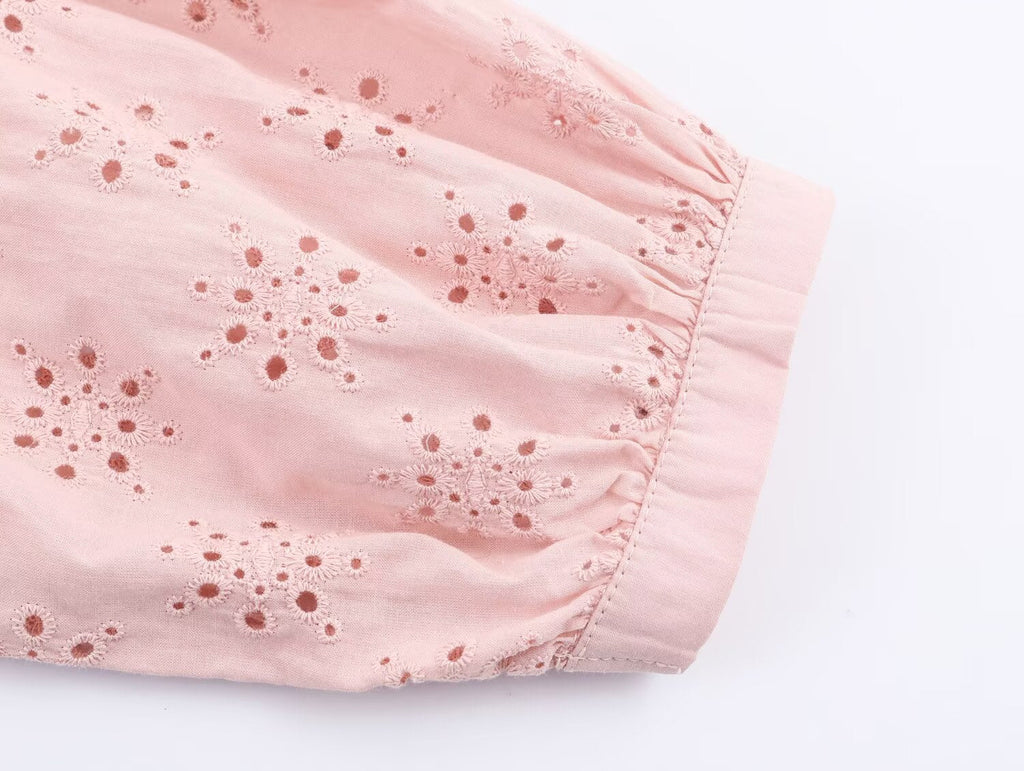 Women Clothing Casual Hollow Out Cutout Embroidered Shirt - P's One-Stop Shop 