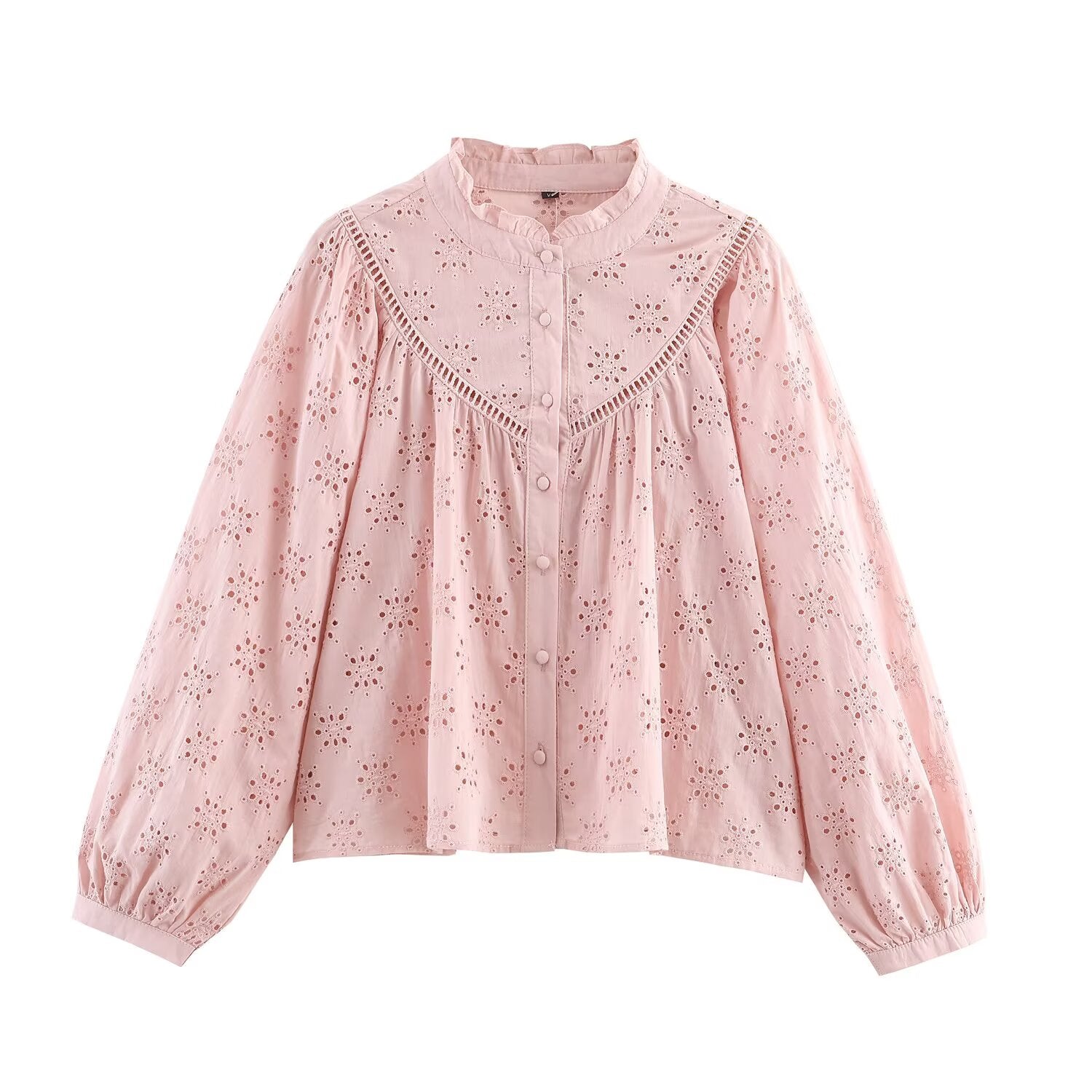 Women Clothing Casual Hollow Out Cutout Embroidered Shirt - P's One-Stop Shop 