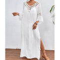 Women Clothing Hand Crocheting Stitching Colorful Ball Sexy Hollow Out Cutout out Backless Loose Beach Long Overskirt - P's One-Stop Shop 