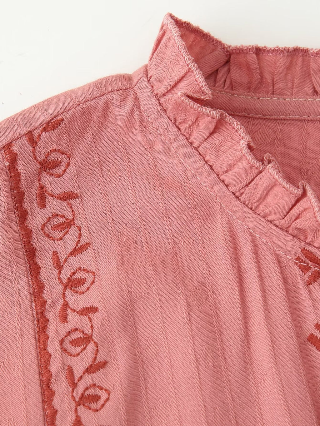 Women Clothing Long Sleeve Contrast Color Embroidered Shirt - P's One-Stop Shop 