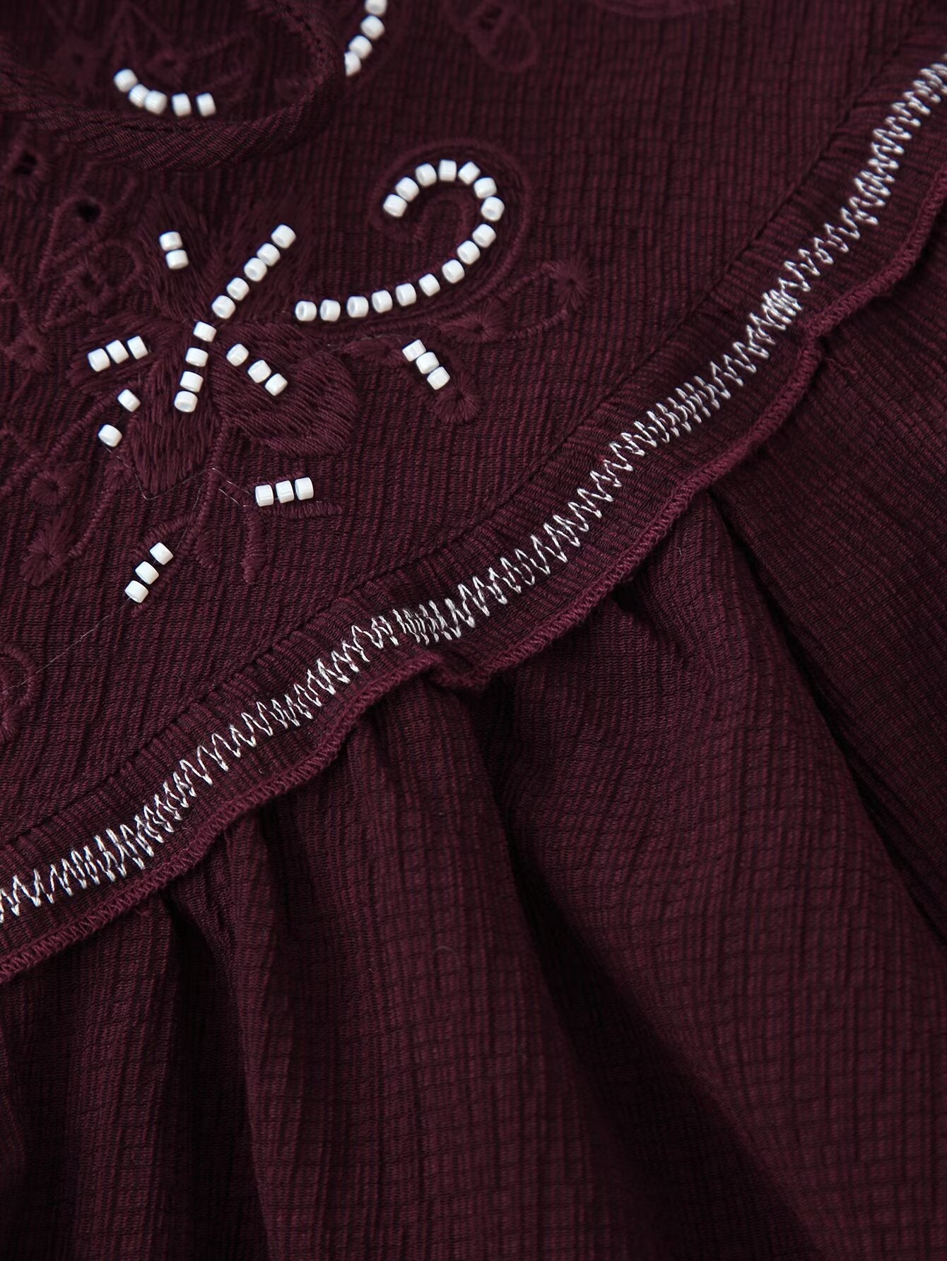 Women Long Sleeve Casual Beaded Embroidered Shirt - P's One-Stop Shop 