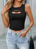 Women's Black Cutout Sleeveless Cropped Tank Top - P's One-Stop Shop 