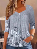 Women's Square Neck Printed Long Sleeve Top - P's One-Stop Shop 