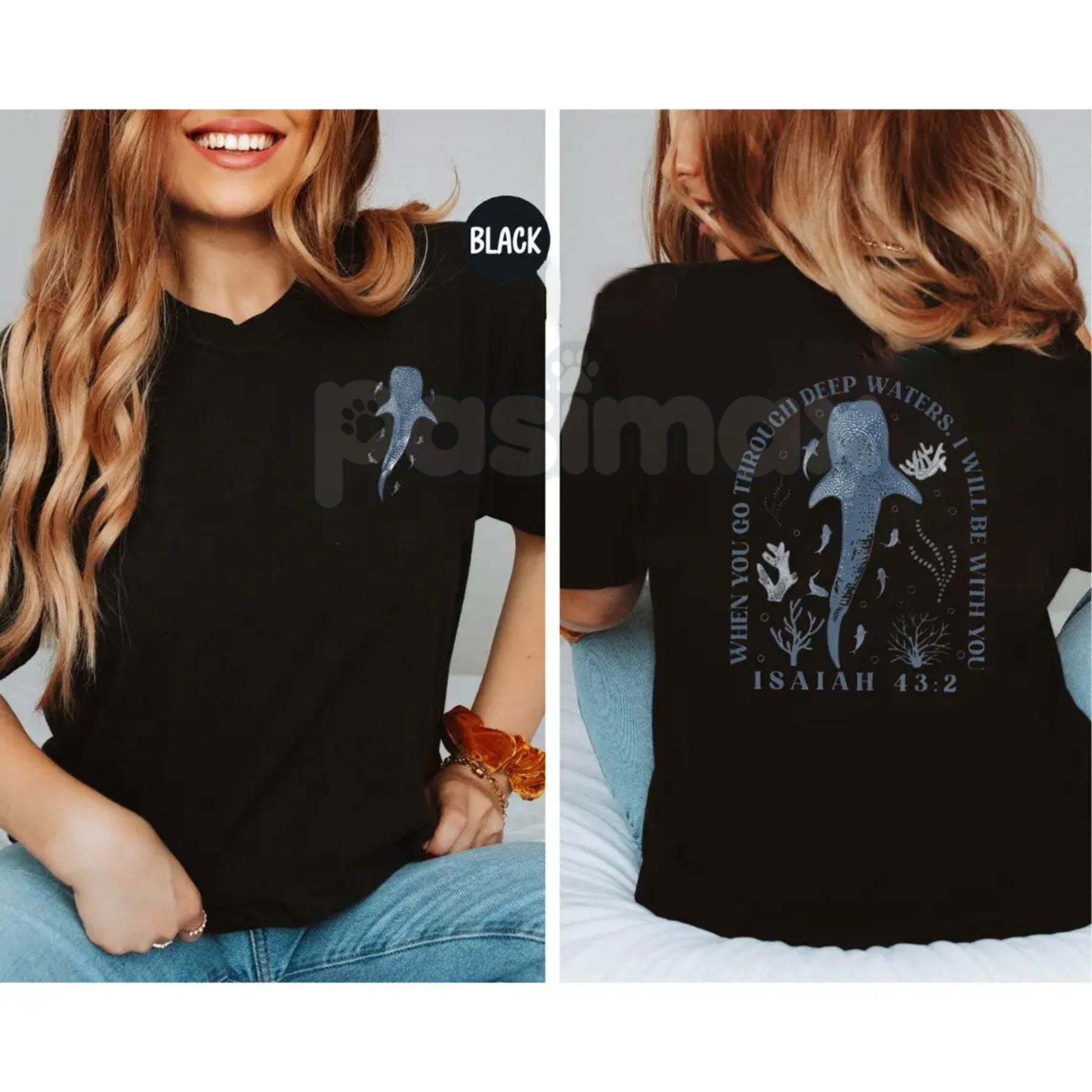 "When You Go Through Deep Waters" Christian T-Shirt - Isaiah 43:2 Inspirational Faith Tee, Scripture Verse Religious Graphic Shirt, Premium Heavyweight Hope & Encouragement Top, Minimalist Christian Gift for Women & Men, Ocean Inspired Spiritual Apparel - P's One-Stop Shop 